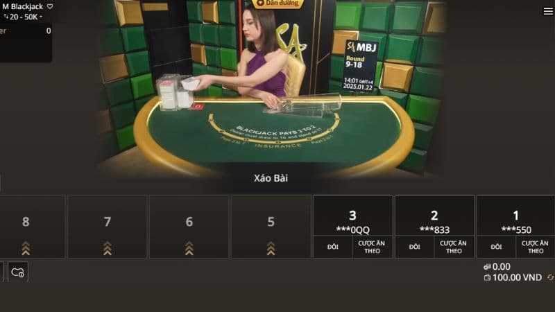 Bàn chơi blackjack của sảnh SA Gaming