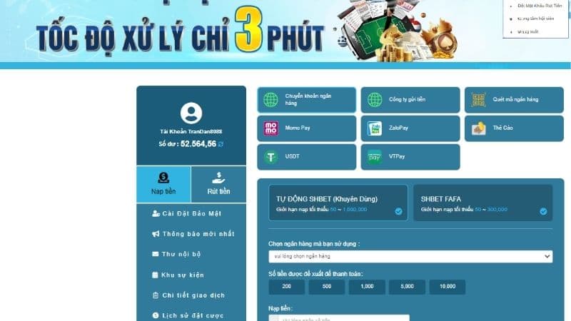 Từng bước chi tiết để nạp tiền vào ví SHBET nhanh gọn